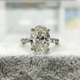 3Ct Oval Cut Diamond Solitaire Engagement Ring 14K White Gold Over Round Accents