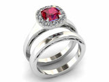 2ct Cushion Cut Pink Ruby Engagement Ring Halo Bridal Set 14k White Gold Finish