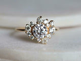 1.6ct Engagement Ring Round Cut Diamond Cluster Design 14k Yellow Gold Finish