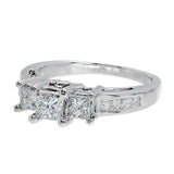 3ct Princess Cut Diamond Solitaire with Accent Trilogy Ring 14k WhiteGold Finish