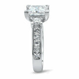 3Ct Princess Cut Diamond Solitaire with Accent Trilogy Ring 14K White Gold Over