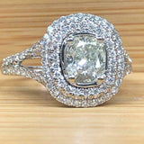 2.3ct Cushion Diamond Engagement Ring Dual Halo Split Shank 14k White Gold Over