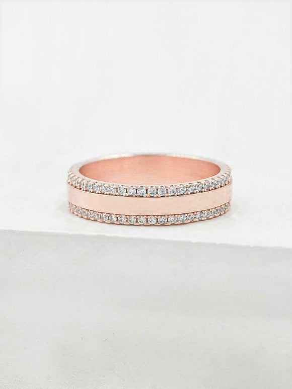 0.8ct Wedding Band Round Cut Diamond Dual Row Full Eternity 14k Rose Gold Finish