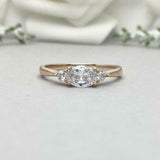 1ct Engagement Ring Oval Cut Diamond Round Accent Trilogy 14k Yellow Gold Finish