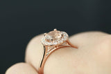 1ct Round Cut Peach Morganite Engagement Ring 14k Rose Gold Over Halo Design