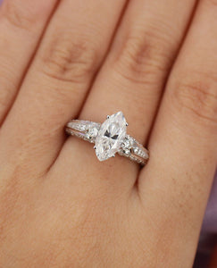 1ct Marquise Cut Diamond Vintage Trilogy Engagement Ring 14k White Gold Finish