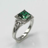 2.2ct Princess Cut Green Emerald Halo Celtic Trinity Ring 14k White Gold Finish