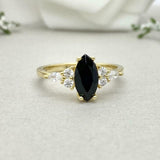 2ct Engagement Ring Marquise Black Diamond Petite Solitaire 14k Yellow Gold Over