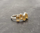 2.4ct Engagement Ring Emerald Yellow Citrine Geometric Bar 14k White Gold Finish