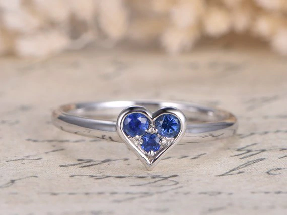 0.4ct Round Cut Blue Sapphire Engagement Ring Solitaire 14k White Gold Finish