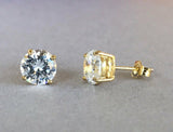 Solitaire 4 Prong Stud Earrings 0.4ct Round Cut Diamond 14k Yellow Gold Finish