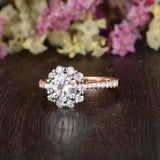 Cluster Floral Solitaire Engagement Ring 2ct Round Cut Diamond 14k RoseGold Over