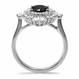 4Ct Oval Black Diamond Dual Halo Ballerina Engagement Ring 14K White Gold Finish