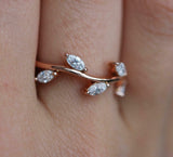 0.9ct Marquise Cut Diamond Engagement Ring Leaves Design 14k Rose Gold Finish