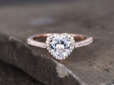 1ct Heart Cut VVS1 Diamond Valentine Unique Engagement Ring 14k Rose Gold Finish