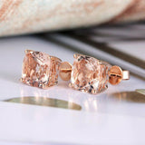 2ct Cushion Cut Peach Morganite Solitaire Stud Earrings 14k Rose Gold Finish