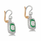 4ct Cushion Cut Diamond Green Emerald Art Deco Drop Earrings 14k White Gold Over