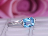 1.7ct Emerald Cut Blue Topaz Engagement Ring Diamond Accent 14k WhiteGold Finish