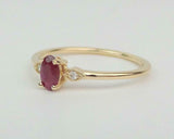 0.5ct Engagement Ring Oval Cut Pink Ruby Minimalist Trilogy 14k Yellow Gold Over