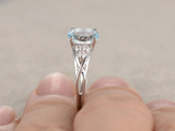 1ct Oval Blue Aquamarine Engagement Ring Infinity Solitaire 14k White Gold Over