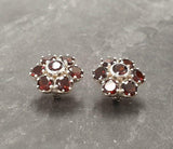 2.5ct Stud Earrings Round Cut Red Garnet Floral Cluster 14k White Gold Finish