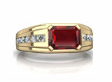 2ct Emerald Red Garnet Solitaire Accents Men Engagement Ring 14k YellowGold Over