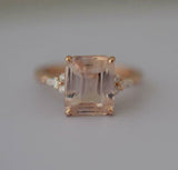 4.8ct Emerald Cut Morganite Engagement Ring Diamond Accents 14k Rose Gold Finish