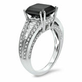 4Ct Emerald Black Diamond Gatsby Cocktail Solitaire Ring 14K White Gold Finish