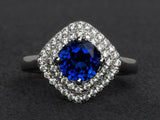 2.5ct Round Cut Blue Sapphire Engagement Ring 14k White Gold Finish Double Halo