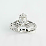 1ct Heart Cut Diamond Solitaire Engagement Claddagh Ring 14k White Gold Finish