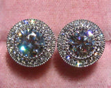 Halo Milgrain Bezel Stud Earrings 2.1ct Round Cut Diamond 14k White Gold Finish