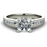 1.9ct Princess Cut Centre & Accent Diamond Engagement Ring 14k White Gold Finish