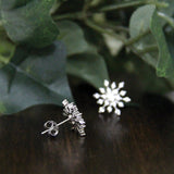 Snowflake & Bloom Stud Earrings 0.7ct Round Cut Diamond 14k White Gold Finish