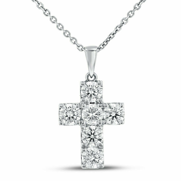 4ct Diamond Round Cut Brilliant Petite Cross Pendant Chain 14k White Gold Finish