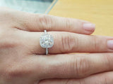 1.5ct Cushion Cut VVS1 Diamond Accents Halo Engagement Ring 14k WhiteGold Finish