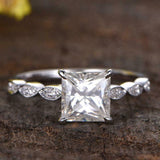 2ct Princess Cut Diamond Vintage Solitaire with Accents Ring 14k White Gold Over