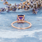 1ct Cushion Cut Purple Amethyst Solitaire Engagement Ring 14k Rose Gold Finish