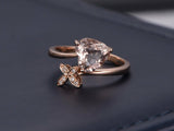 1.2ct Heart Cut Peach Morganite Butterfly Engagement Ring 14k Rose Gold Finish