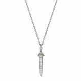 1ct Round Cut VVS1D Diamond Pendant with Chain Dagger 14k White Gold Finish