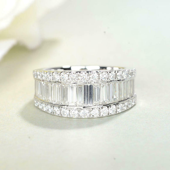 Iced Half Eternity Wedding Band 5ct Baguette Round Diamond 14k White Gold Finish