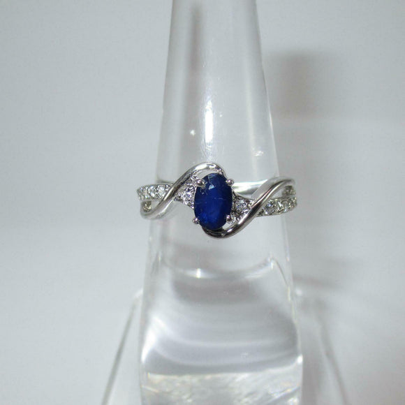 1.2ct Oval Cut Blue Sapphire Swirl Accent Solitaire Ring 14k White Gold Finish