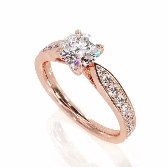 1.8ct Round Cut Diamond Engagement Ring Accents with Solitaire 14k RoseGold Over