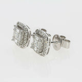 1ct Princess Cut VVS1 Diamond Halo Baguette Stud Earrings 14k White Gold Finish