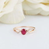 1ct Oval Cut Pink Ruby Engagement Ring Split Shank Solitaire 14k RoseGold Finish