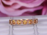 2ct Round Cut Yellow Citrine Engagement Ring Milgrain Promise 14k Rose Gold Over