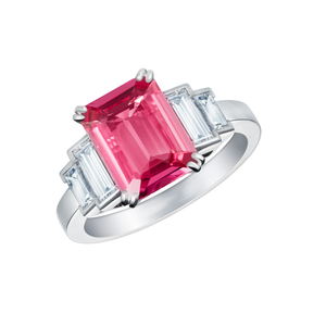 5Ct Emerald Cut Pink Sapphire Baguette Step Solitaire Ring 14K White Gold Finish