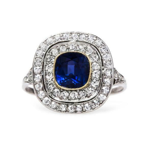 3.5ct Cushion Cut Blue Sapphire Engagement Ring Double Halo 14k WhiteGold Finish