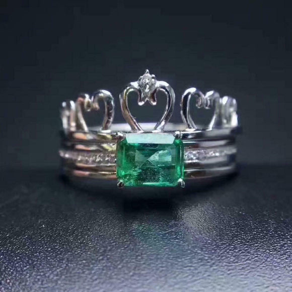 2ct Green Emerald Cut Bridal Set Crown Engagement Ring Guard 14k White Gold Over