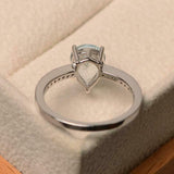 1.5ct Pear Cut Blue Aquamarine Solitaire with Accent Ring 14k White Gold Finish