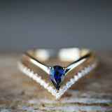 1.6ct Pear Cut Blue Sapphire Engagement Ring 14k Yellow Gold Finish Split Shank